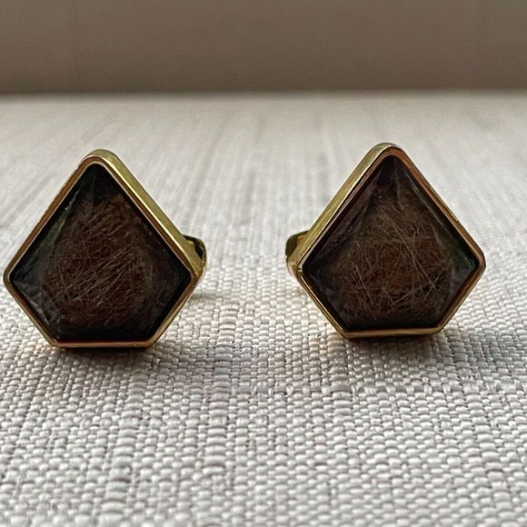 Men Cufflinks Brown Stone Accent Gold Tone Men Dress Shirt Cuff Stud Jewelry New - Picture 3 of 8